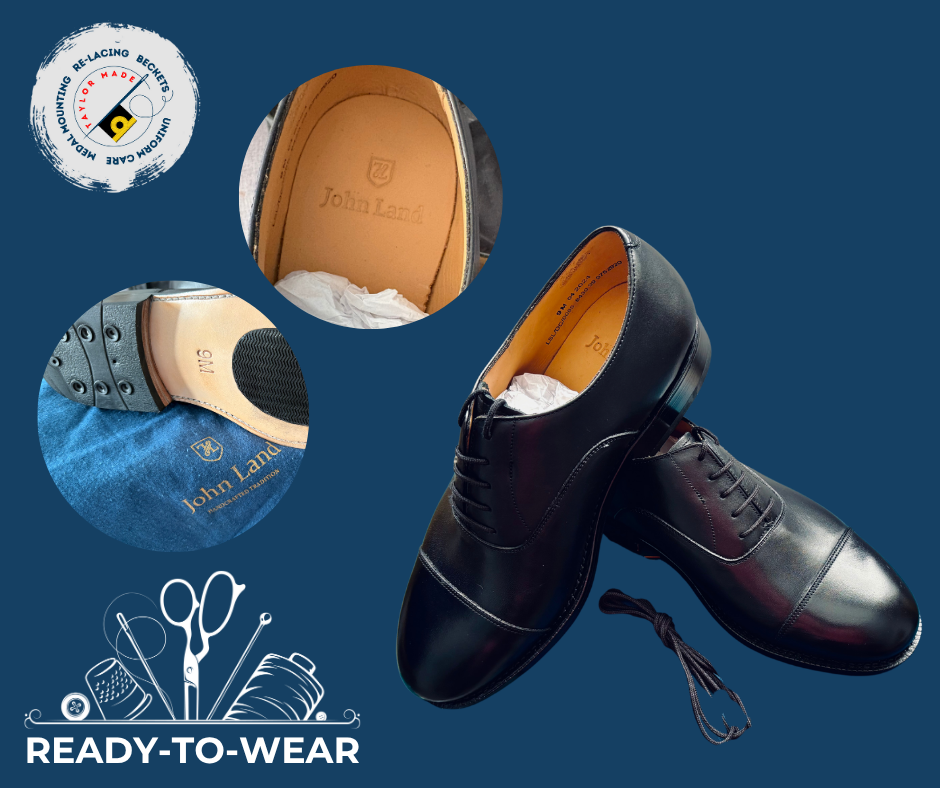 John Land Military Black Toecapped Leather Shoes - Male