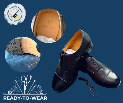 John Land Military Black Toecapped Leather Shoes - Male